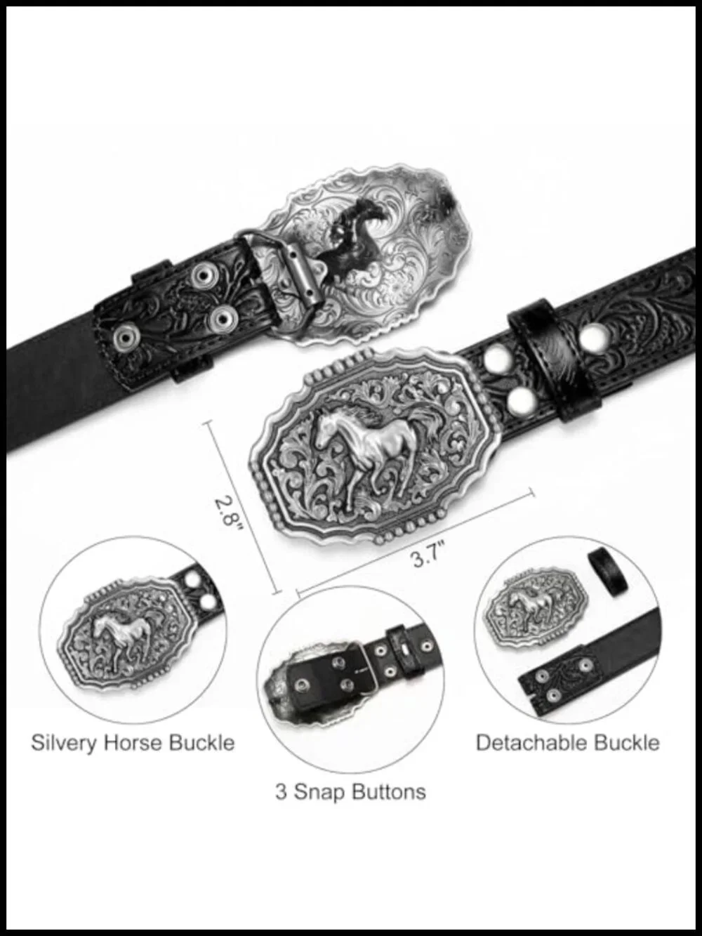 Cowboy Western Belt Embossed Leather Removable Buckle